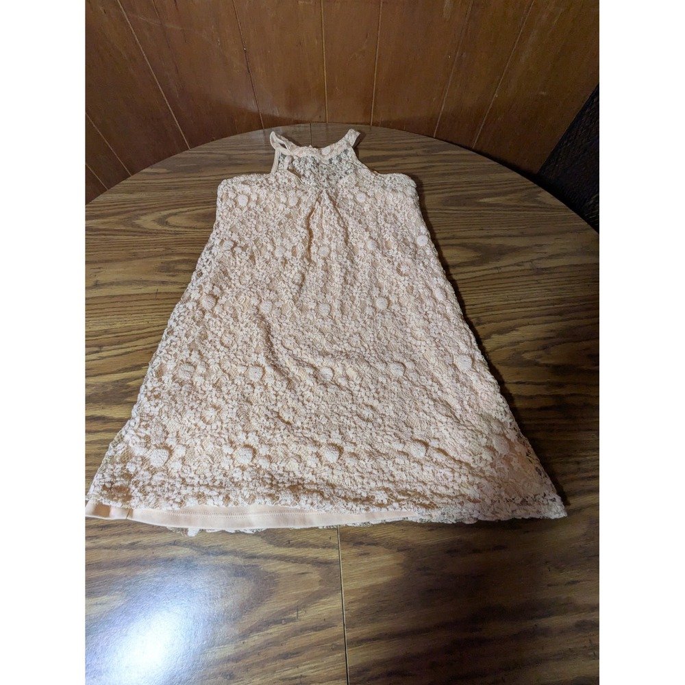 Monteau Los Angeles Peach Pink Floral Lace Halter Dress Small Sleeveless 58234